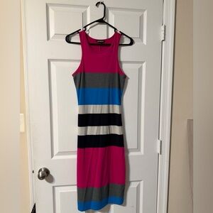 Express Sleeveless Striped Midi Dress - Magenta, Blue, Gray, Black, Cream